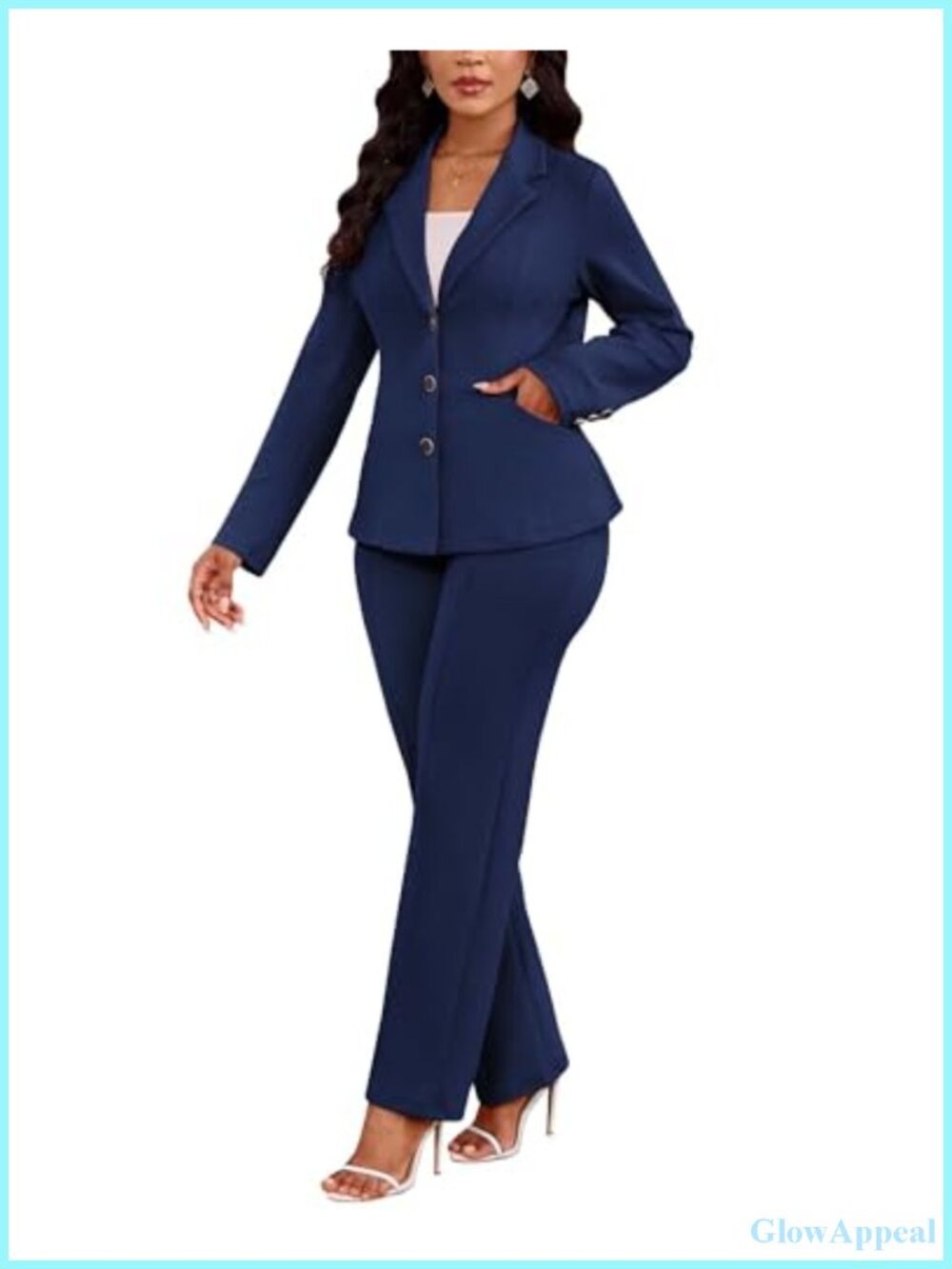 Kafiloe Women's 2 Piece Pantsuit Set Long Sleeve Blazer & Trousers Business